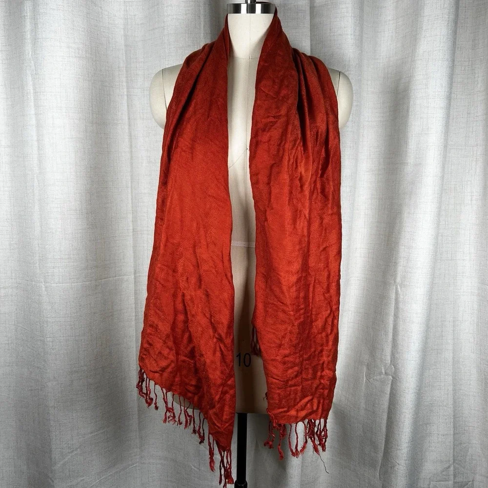 100% Cashmere Burnt Orange Fringe Scarf   34
